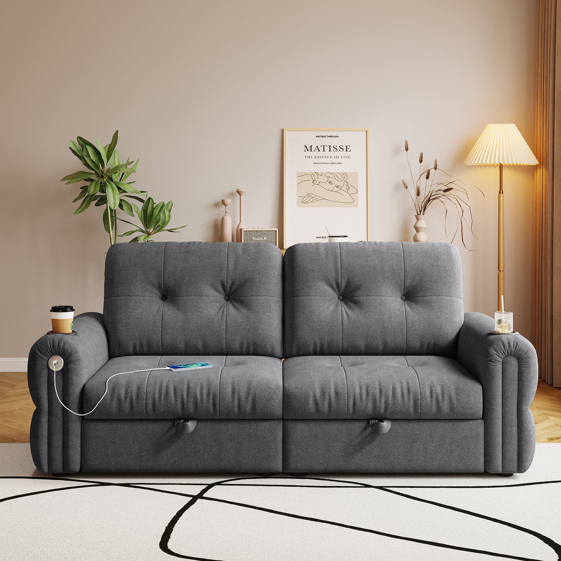 It is a multi-functional sofa, a 77-inch convertible sofa bed, and a 2-in-1 piece suitable for both sitting and lying down. Made of Chenille fabric, it is suitable for living rooms, bedrooms image 1