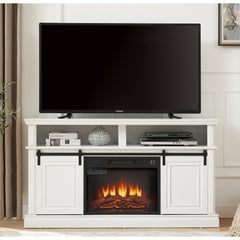 Media Console Table with Storage Cabinet, Mid Century style Entertainment TV Table, Multipurpose Sliding Door TV Cabinet  Large Storage Space, 58.11"W*15.79"D*32.36"H Antique White