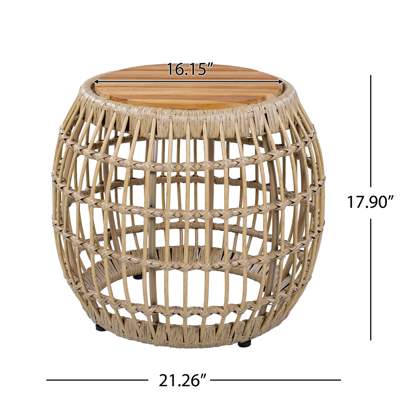 Acacia Wood Outdoor Side Table with Wicker Base - Light Brown, Round 16.15" Outdoor Accent for Patio, Garden, Balcony & Indoor Use image 2