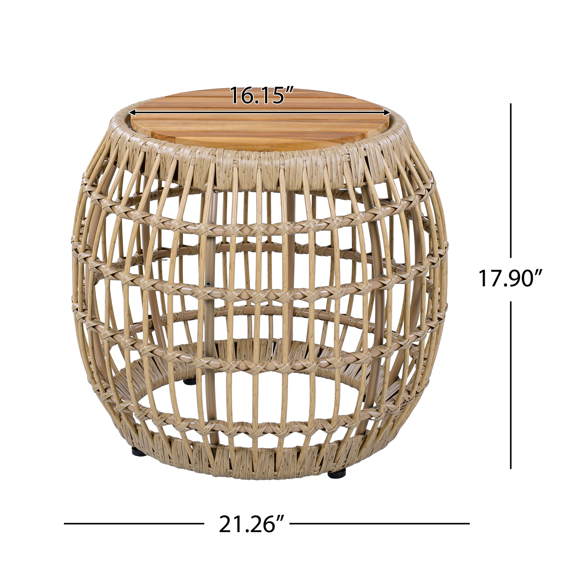 Acacia Wood Outdoor Side Table with Wicker Base - Light Brown, Round 16.15" Outdoor Accent for Patio, Garden, Balcony & Indoor Use image 2