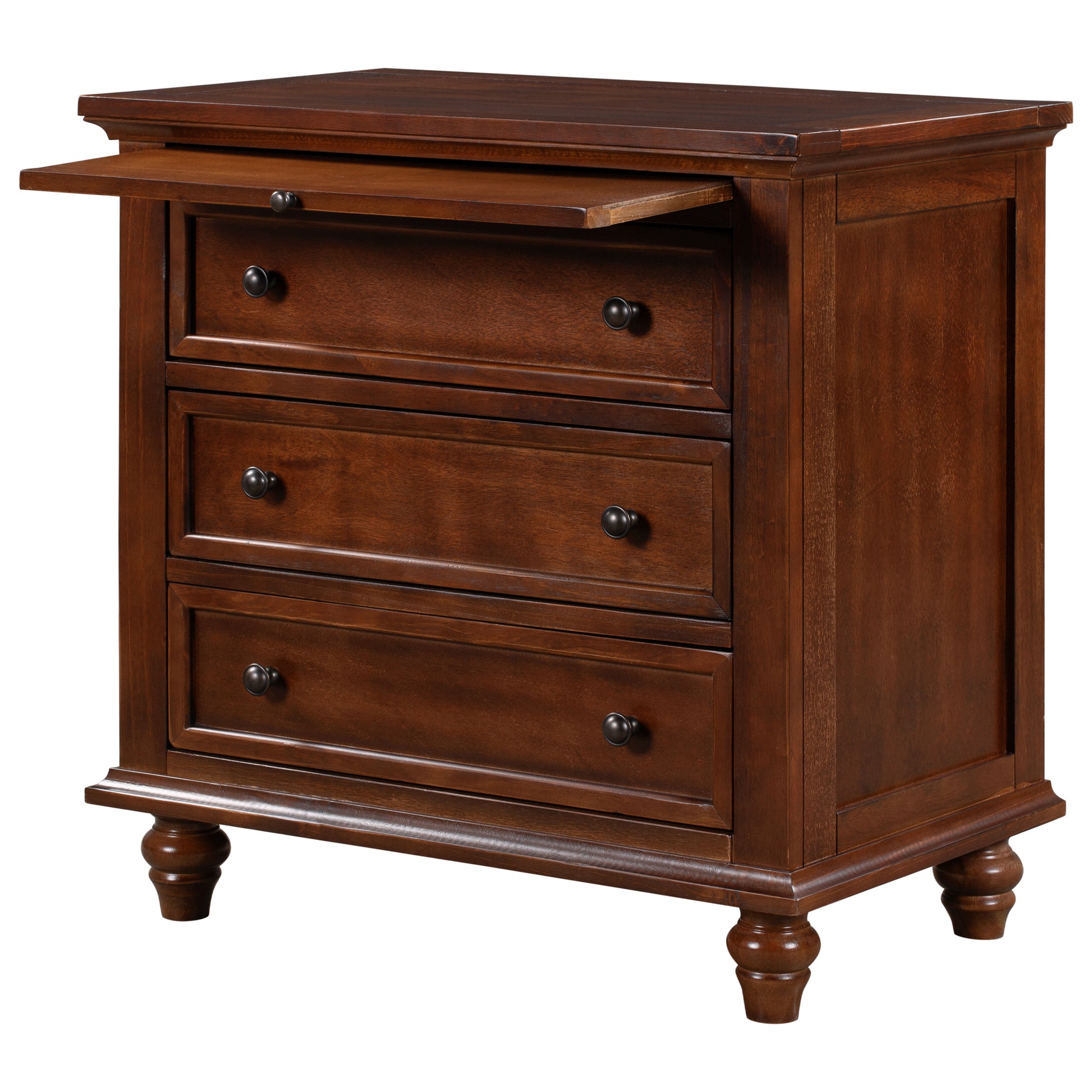 U_STYLE 27.6''Nightstand with Pine Wood veneer, Fashion Bedside Cabinet with 3 Drawers and pull-out tray, Minimalist Sofa Side Table with rubber legs and Metal handle for Bedroom Sofa Couch Office image 9