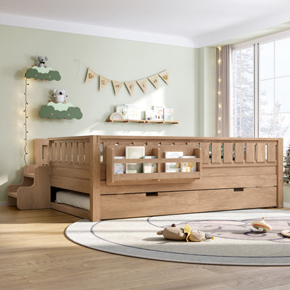 Full with built-in bookshelves and small staircase, high-quality safety rails, and Trundle,Natural image 4