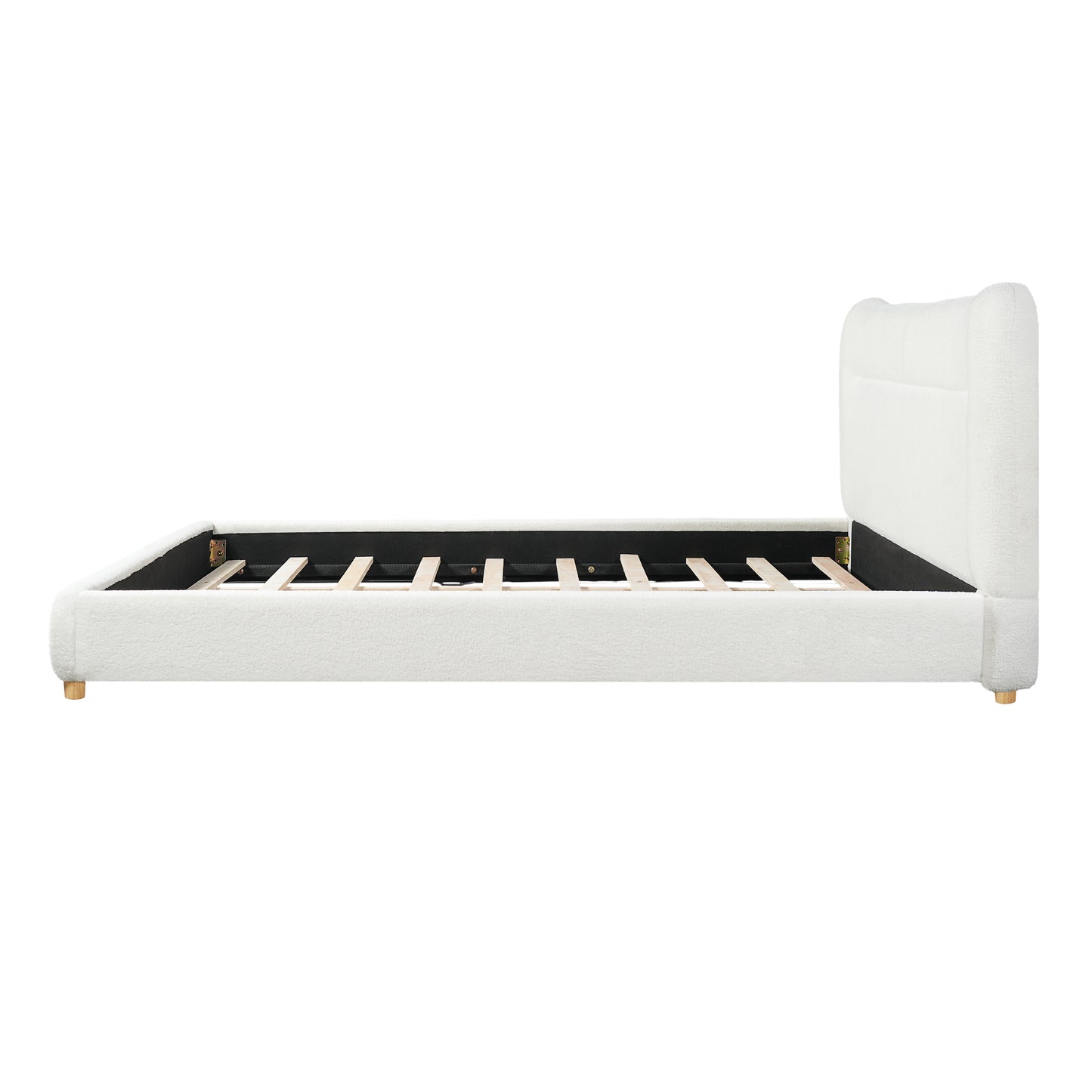 Minimalist curved headboard teddy bear plush bed, Queen, Cream image 10