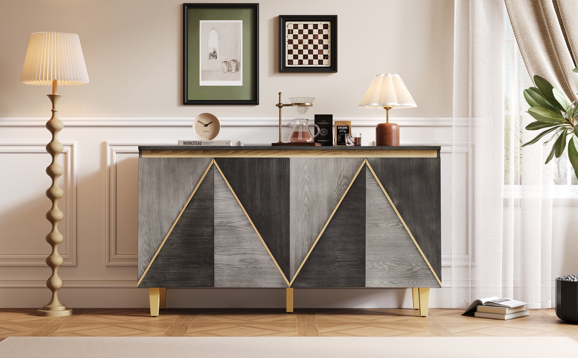 TREXM retro buffet cabinet with storage full front view