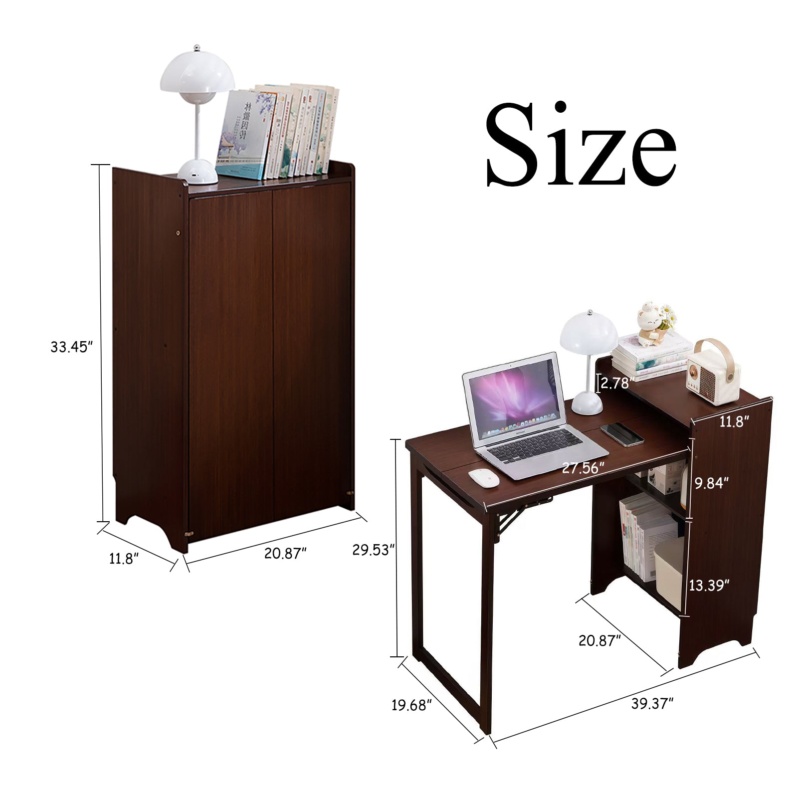 Bamboo Folding Desk, Foldable Desk for Small Space, Computer Desk with Hidden Storage, Mid Century Foldable Table for Home Office and Bedroom (Walnut Brown) image 2