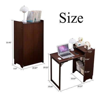 Bamboo Folding Desk, Foldable Desk for Small Space, Computer Desk with Hidden Storage, Mid Century Foldable Table for Home Office and Bedroom (Walnut Brown) image 2