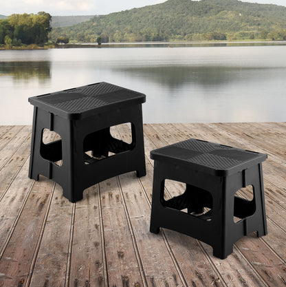 11in Folding Step Stool, Compact, Portable, Non-Slip, 300 lbs. weight capacity for adults and children. Secure non-slip top and rubber feet, great for home and camping, black color image 4