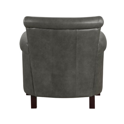 Traditional Accent Chair Gray Leather Upholstery Nailhead Trim Solid Wood Luxury Home Office Furniture 1pc image 7