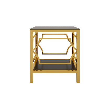 19.7" Modern Gold Square Side Table with Tempered Glass Top & Storage Shelf, Luxury Glam End Table with Metal Frame for Living Room, Bedroom, Sofa Side, Small Space Accent Table image 9