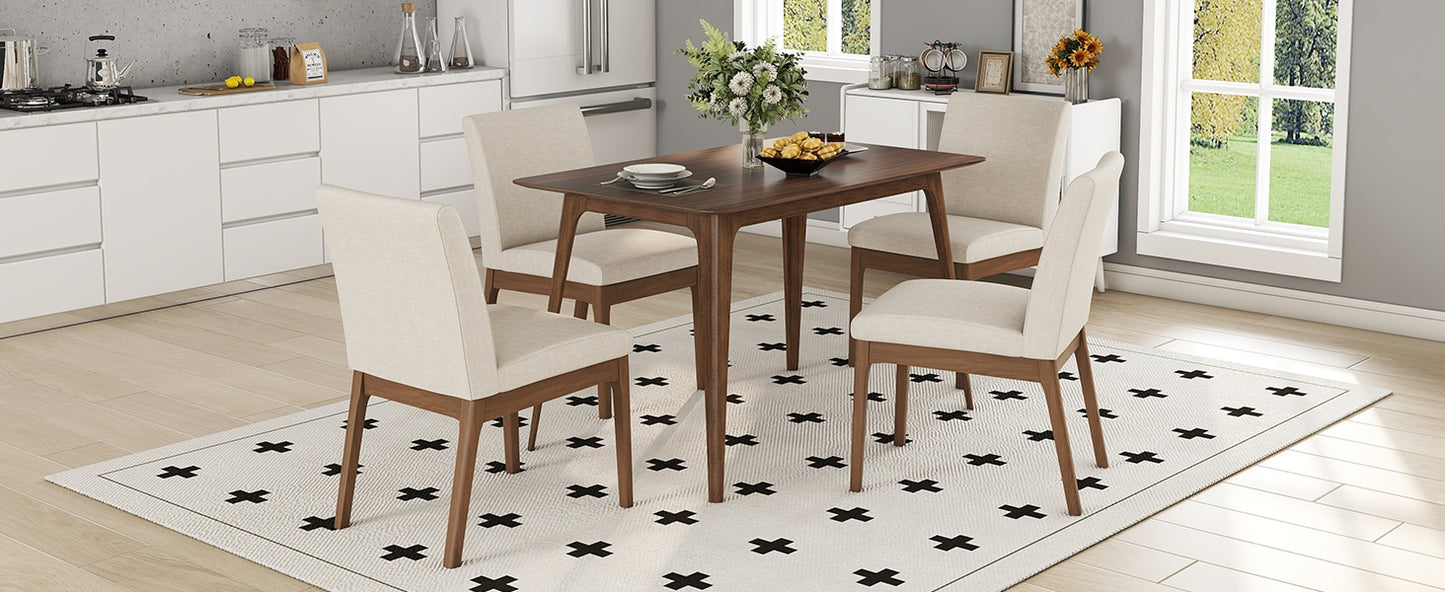 5-Piece Dining Table Set with One Solid Wood Frame Table and 4 Upholstered Chairs for Dining Room, Walnut+Light beige (same sku: N759S924557K / N759S004001K) image 6