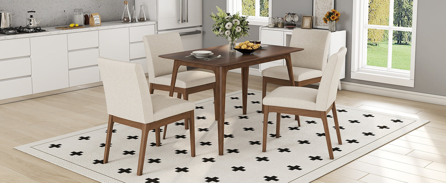 5-Piece Dining Table Set with One Solid Wood Frame Table and 4 Upholstered Chairs for Dining Room, Walnut+Light beige (same sku: N759S924557K / N759S004001K) image 6