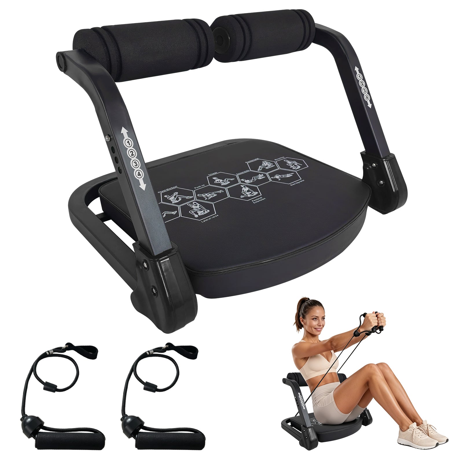 Ab Core Trainer Abdominal Machine for Home Gym with Resistance Bands Black image 1