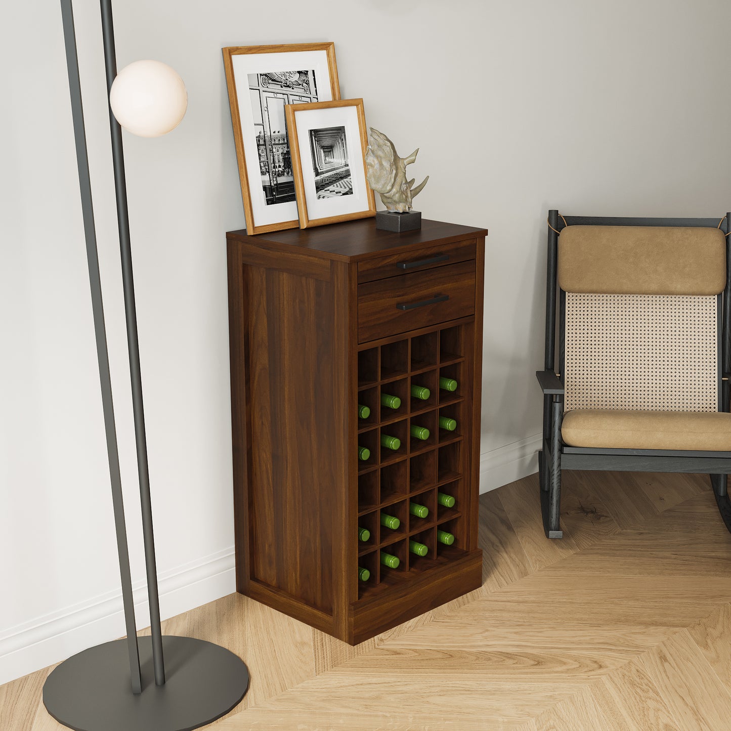 brown walnut color modular 24 wine bar cabinet Buffet Cabinet image 2