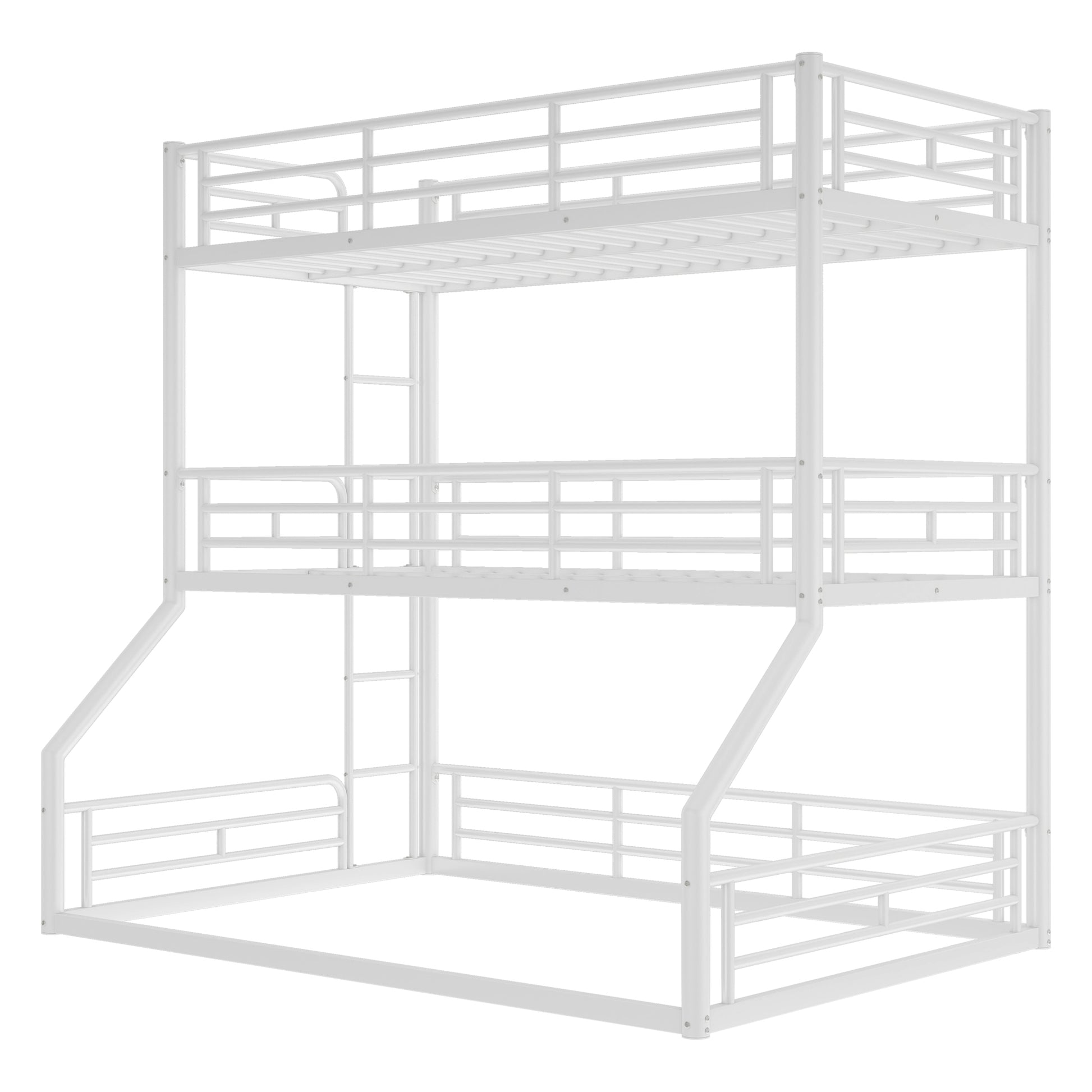 Twin over Twin over Full Bunk Bed, Metal Triple Bunk Bed with Safety Guardrails, Heavy-duty Bunk Bed with Noise-reduced Design, White image 9