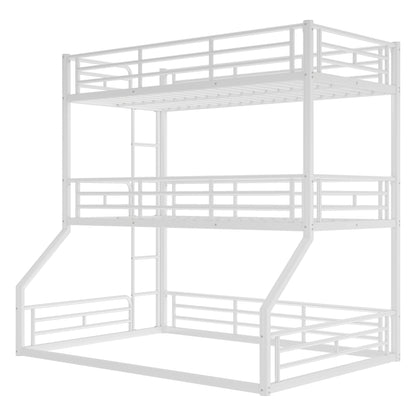 Twin over Twin over Full Bunk Bed, Metal Triple Bunk Bed with Safety Guardrails, Heavy-duty Bunk Bed with Noise-reduced Design, White image 9