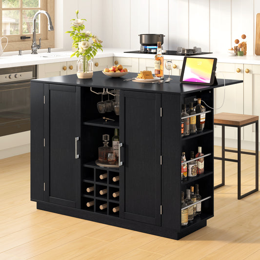 U-Style 47.2" Counter Height Table with Foldable Top & Power Outlet, Sideboard Buffet Cabinet & Bar Cabinet, Wine Rack & Stemware Holder, 2-Door Storage Cabinet for Dining Room (Chairs Not Included) image 1