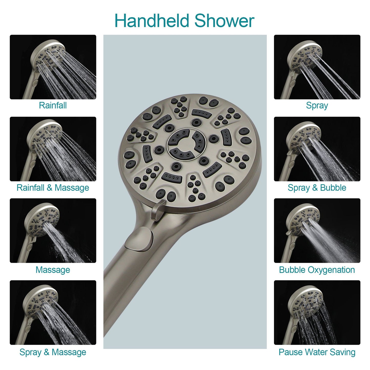 4.7 in. Wall Mount Multi Function ABS Round Handheld Shower Head in Chrome/Brushed Nickel/Matte black image 4