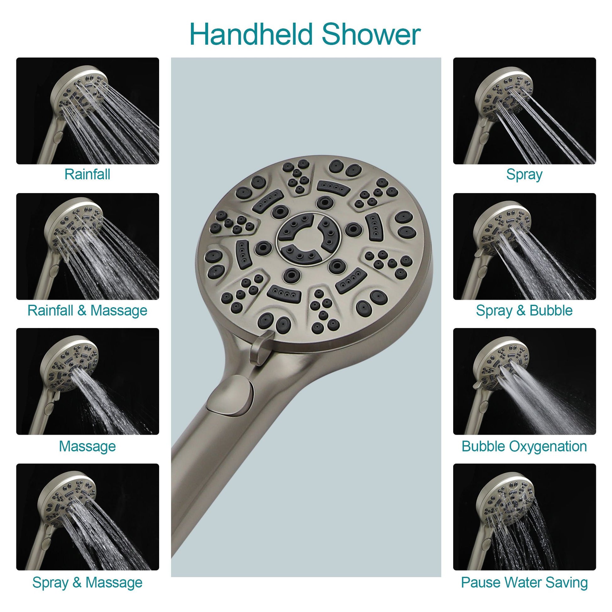 4.7 in. Wall Mount Multi Function ABS Round Handheld Shower Head in Chrome/Brushed Nickel/Matte black image 4
