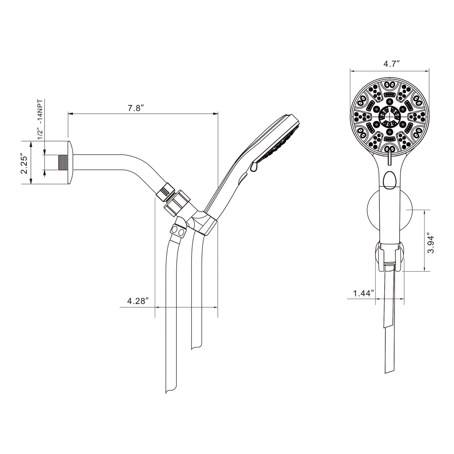 4.7 in. Wall Mount Multi Function ABS Round Handheld Shower Head in Chrome/Brushed Nickel/Matte black image 7