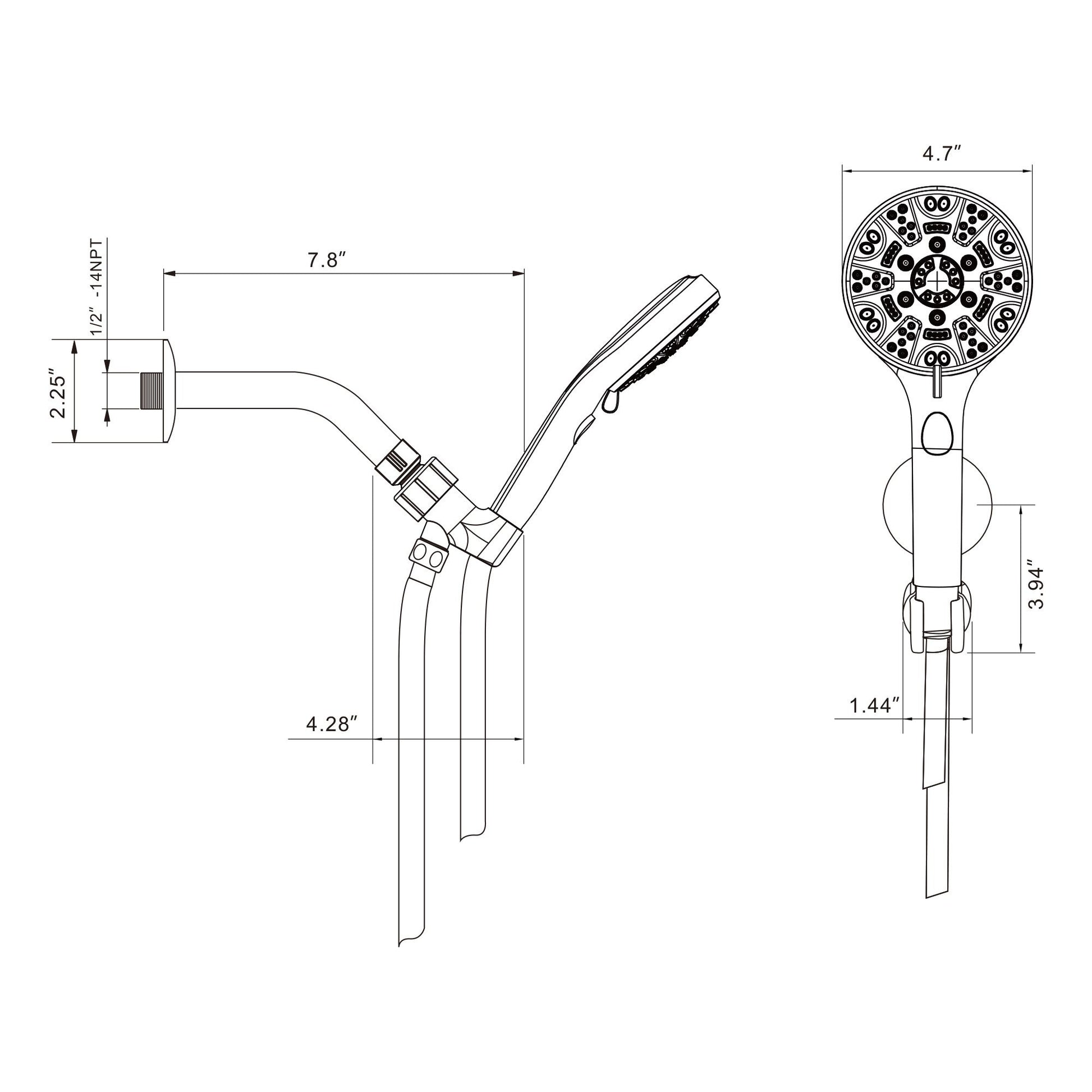 4.7 in. Wall Mount Multi Function ABS Round Handheld Shower Head in Chrome/Brushed Nickel/Matte black image 7