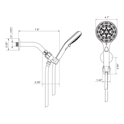 4.7 in. Wall Mount Multi Function ABS Round Handheld Shower Head in Chrome/Brushed Nickel/Matte black image 7