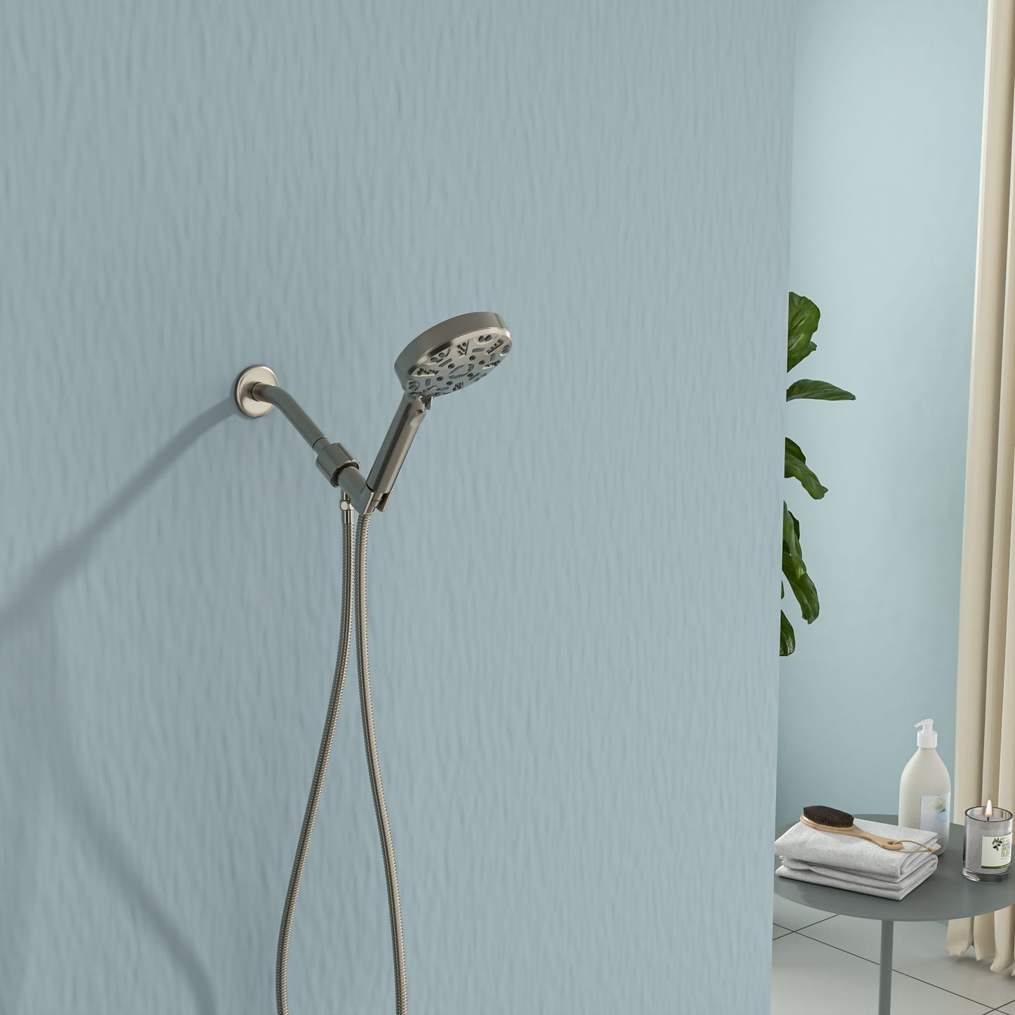 4.7 in. Wall Mount Multi Function ABS Round Handheld Shower Head in Chrome/Brushed Nickel/Matte black image 3