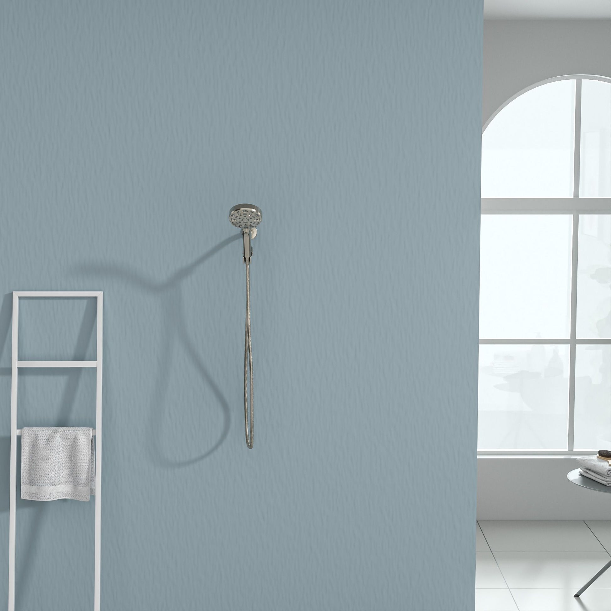 4.7 in. Wall Mount Multi Function ABS Round Handheld Shower Head in Chrome/Brushed Nickel/Matte black image 2