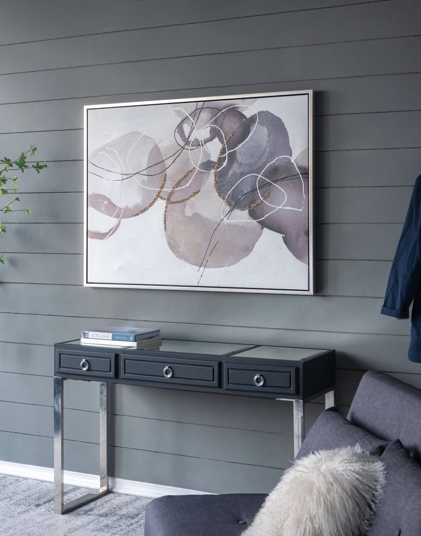 47" x 35.5" Large Modern Oil Painting, Hand Painted Abstract Gray Brown Watercolor Texture image 1