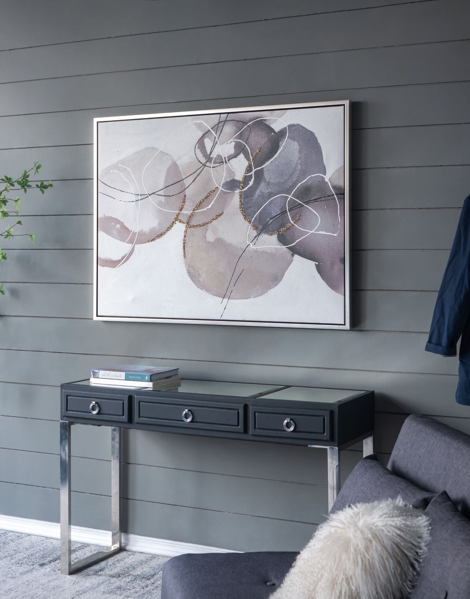 47" x 35.5" Large Modern Oil Painting, Hand Painted Abstract Gray Brown Watercolor Texture image 1
