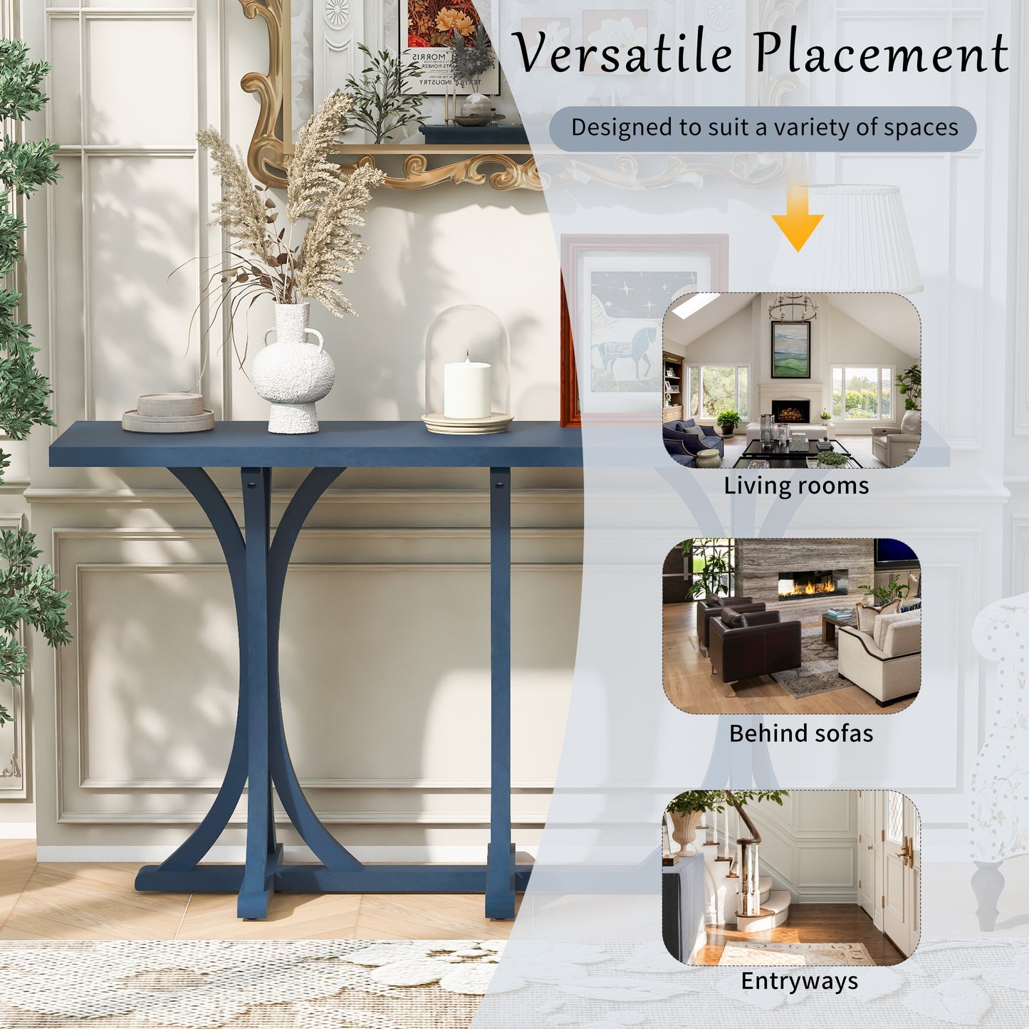 U-Style 59.8'' Wooden Console Table with Oak Veneer Top,Farmhouse Entryway Table with Rubber Wood Slender Curved Legs,Perfect for Living Room,Entryway,Hallway, Dining Spaces. image 8