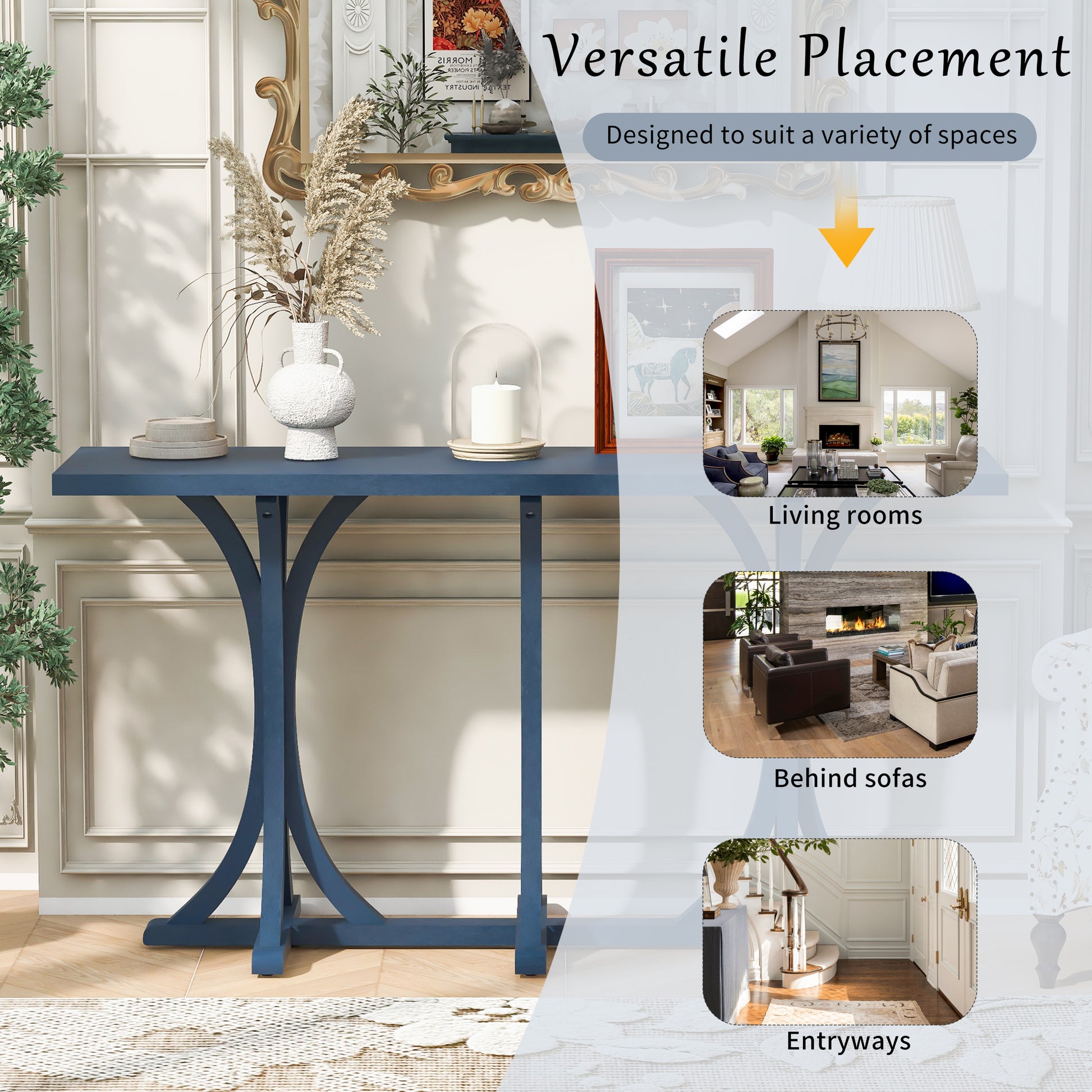 U-Style 59.8'' Wooden Console Table with Oak Veneer Top,Farmhouse Entryway Table with Rubber Wood Slender Curved Legs,Perfect for Living Room,Entryway,Hallway, Dining Spaces. image 8