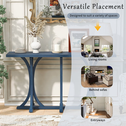 U-Style 59.8'' Wooden Console Table with Oak Veneer Top,Farmhouse Entryway Table with Rubber Wood Slender Curved Legs,Perfect for Living Room,Entryway,Hallway, Dining Spaces. image 8