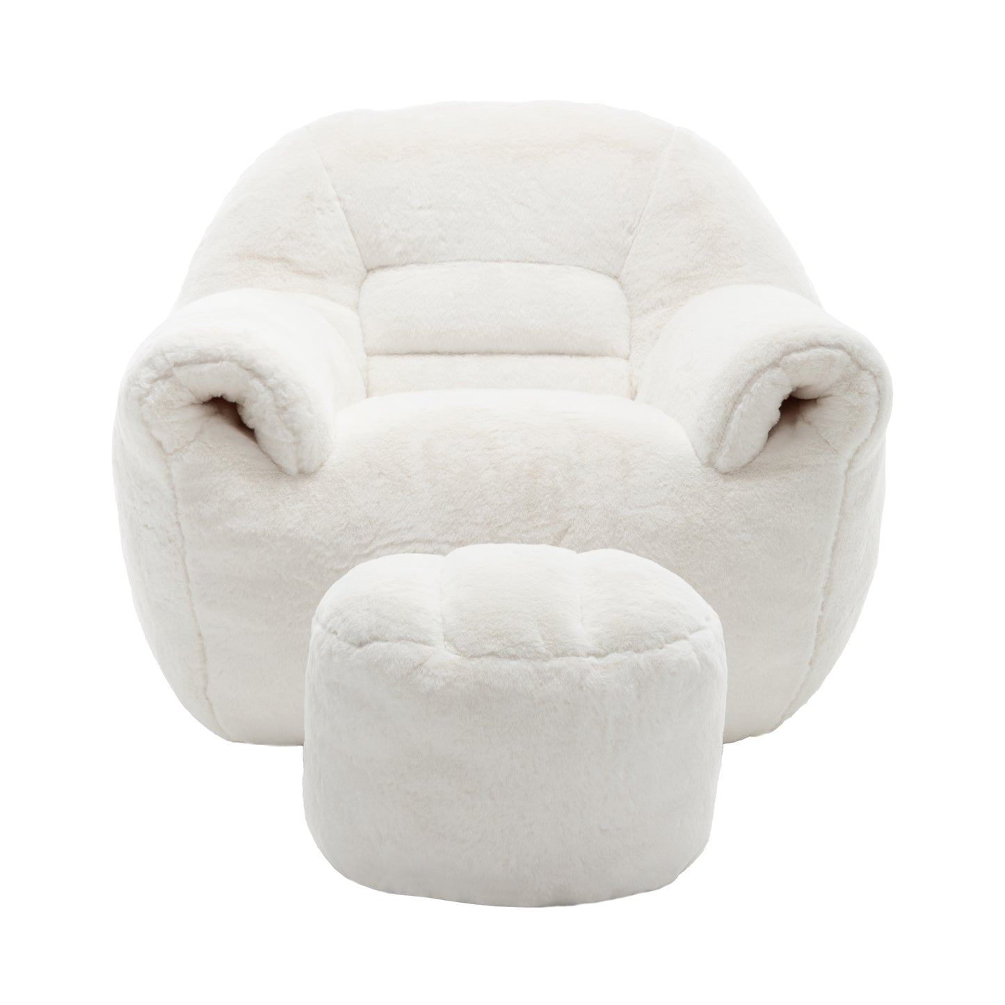 Bean Bag Chair, Comfy Bean Bag Sofa with Back Support, With Footstool,Faux Fur Bean Bag Chair for Adults and Kids, Stuffed Floor Sofa for Living Room, Bedroom, Apartment, White image 11