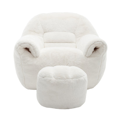 Bean Bag Chair, Comfy Bean Bag Sofa with Back Support, With Footstool,Faux Fur Bean Bag Chair for Adults and Kids, Stuffed Floor Sofa for Living Room, Bedroom, Apartment, White image 11