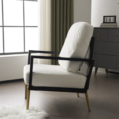 Upholstered Accent Chair, Velvet Lounge Arm Chair with Solid Wood Frame, Living Room Chairs with Metal Legs for Reading Chair for Balcony, Living Room and Bedroom, White image 8