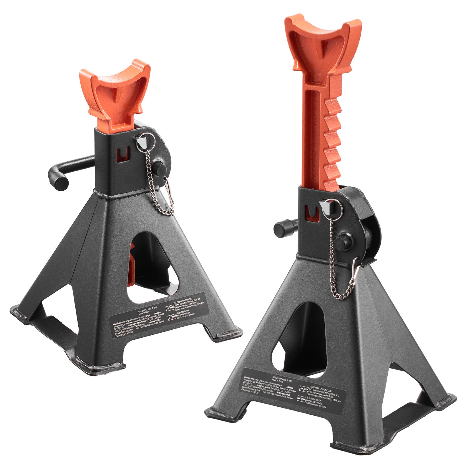Jack Stands, 3 Ton (6,600 lbs) Capacity, 10.8-16.3 in Adjustable Height, Heavy Duty Steel Jack Auto Stands with Double Locking, for Lifting SUV, Pickup, Car, UTV/ATV, 1 Pair, Black and Orange image 9