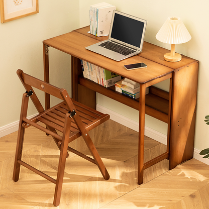 Bamboo Folding Desk,Space-Saving Computer Desk for Small Spaces, Foldable Study Table for Bedroom, Home Office, Dorm, Apartment (Walnut) image 1