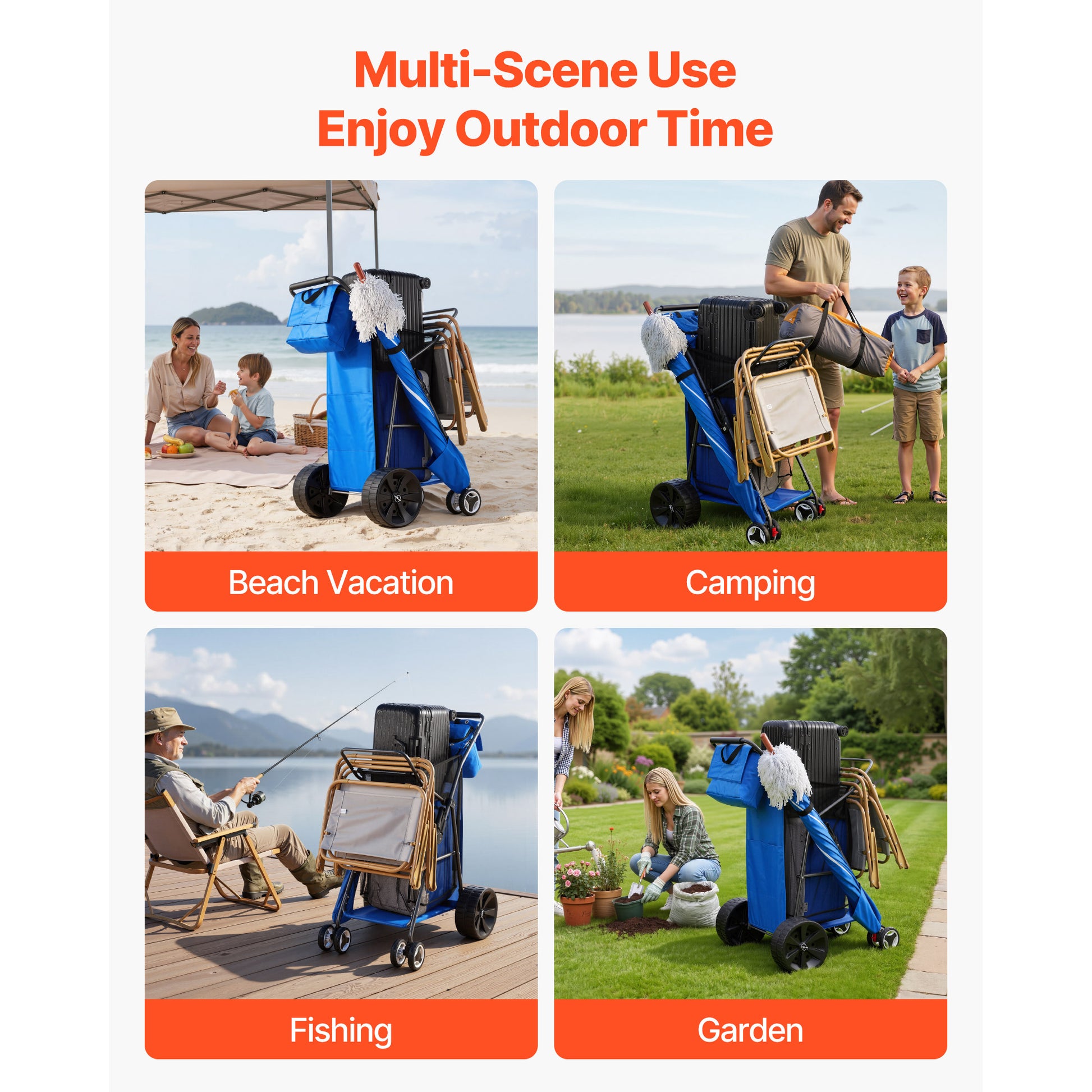 Beach Cart with Large Wheels for Sand, 165 lbs Load Capacity, Heavy Duty Folding Beach Wagon with 10" Solid Wheels, Insulated Cooler Bag, Umbrella Holder, Holds 4 Chairs for Camping & Fishing image 6