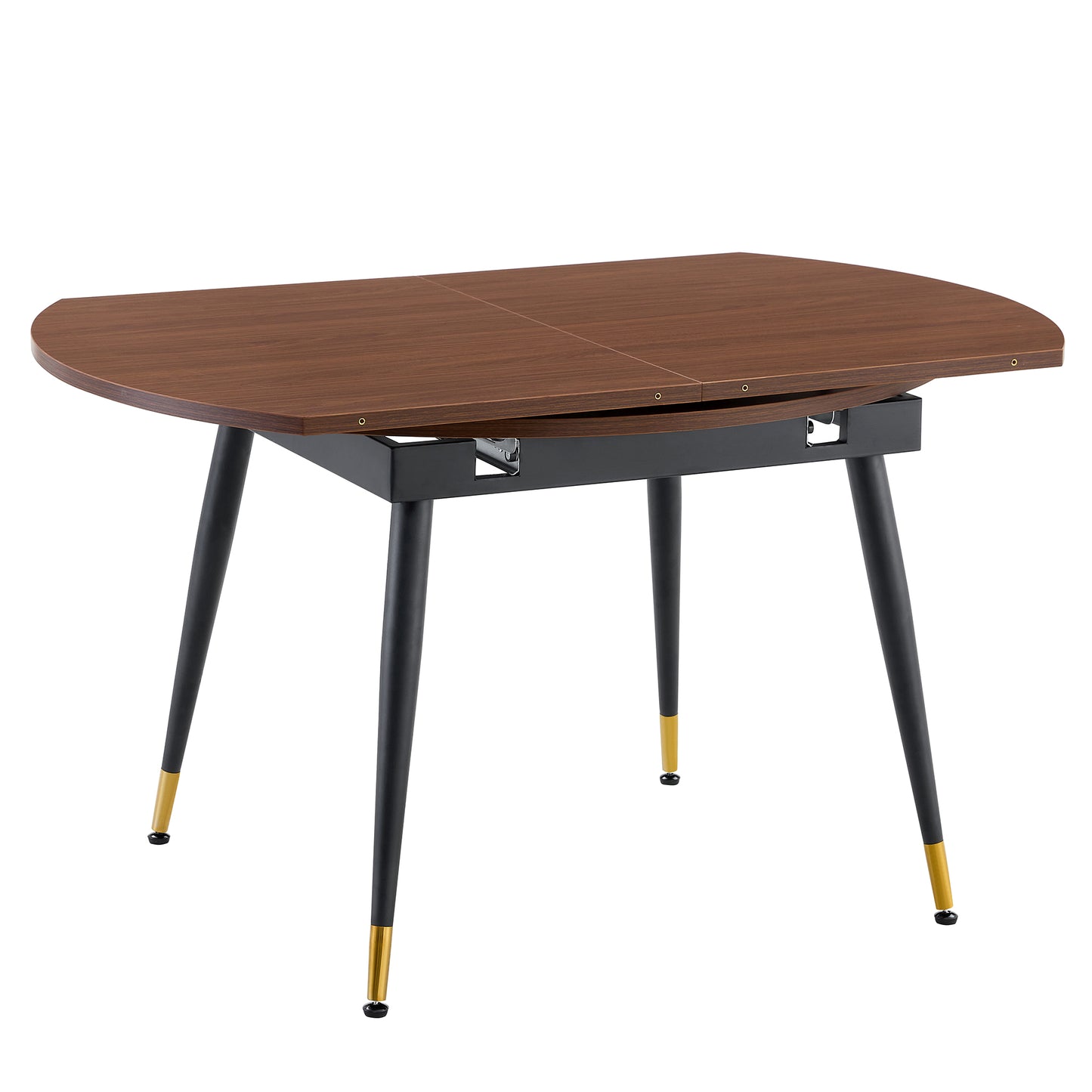 With a clever retractable mechanism, the Walnut Grain MDF table top and black metal legs and has a smooth and delicate surface.The unique look creates the sleek silhouette of a modern home. image 10