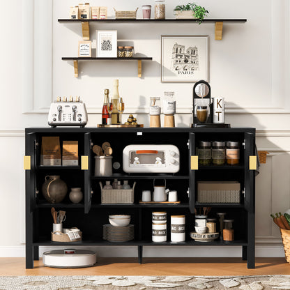 U_STYLE 55.1''Storage Sideboard with 4-Doors,Multi Functional Buffet with Open Shelf and 2-Tiers Adjustable Shelves,Modern Cabinet with Double Hooks,Suitable for Living Room, Hallway, Dining,Office. image 2