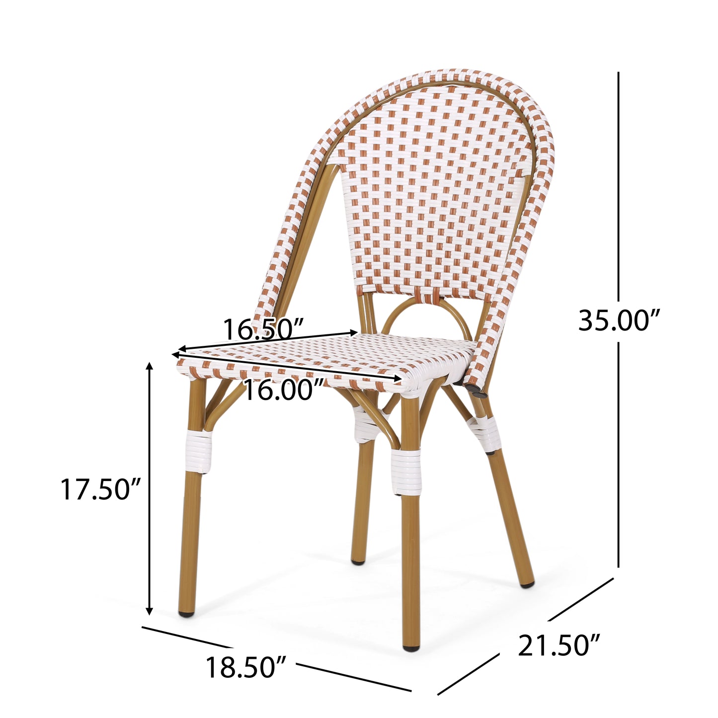 Outdoor PE Ratten and Aluminum French Bistro Chairs, Set of 2, Rusted Red & White, Bamboo Print Finish image 12