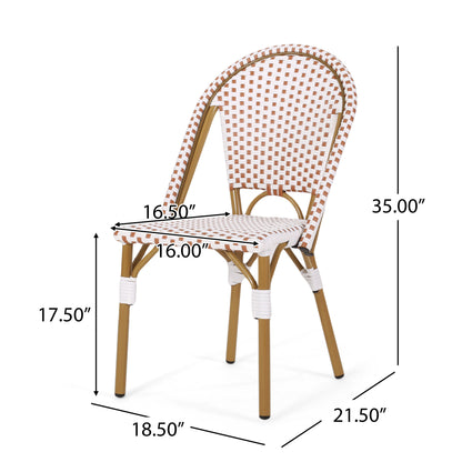 Outdoor PE Ratten and Aluminum French Bistro Chairs, Set of 2, Rusted Red & White, Bamboo Print Finish image 12
