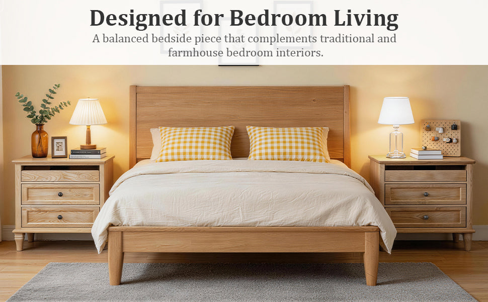 Farmhouse Bedside Table with Solid Wood Legs - Detail