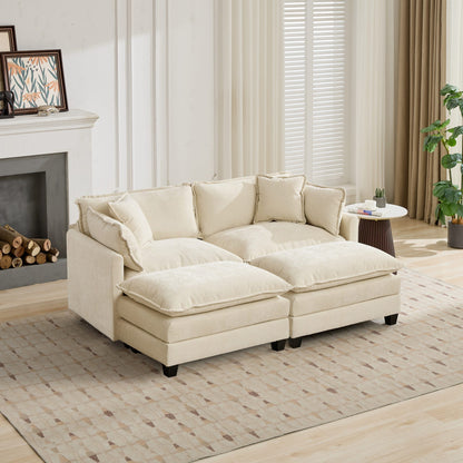 Cloud Sofa Ottoman only, Modern Sectional Couch, for Living Room Bedroom and Apartment, Comfy Double Layer Upholstered Seat Cushion, Breathable Chenille Fabric, Beige image 6