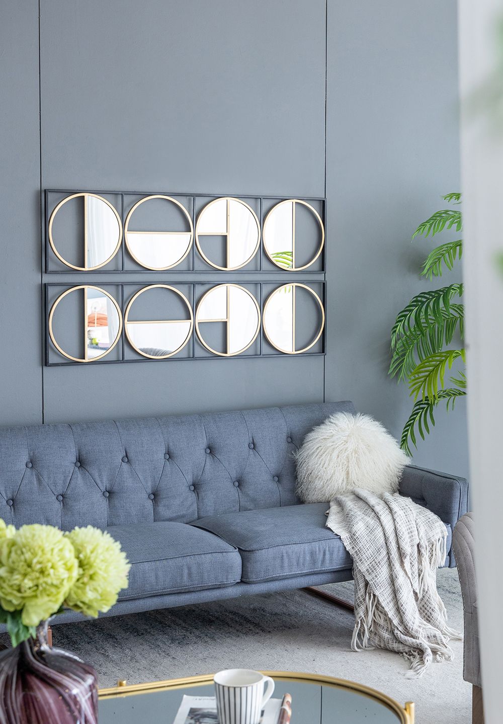 47.2" Eclectic Styling Metal Beaded Black Wall Mirror with Contemporary Design for Bedroom,Liveroom & Entryway image 8