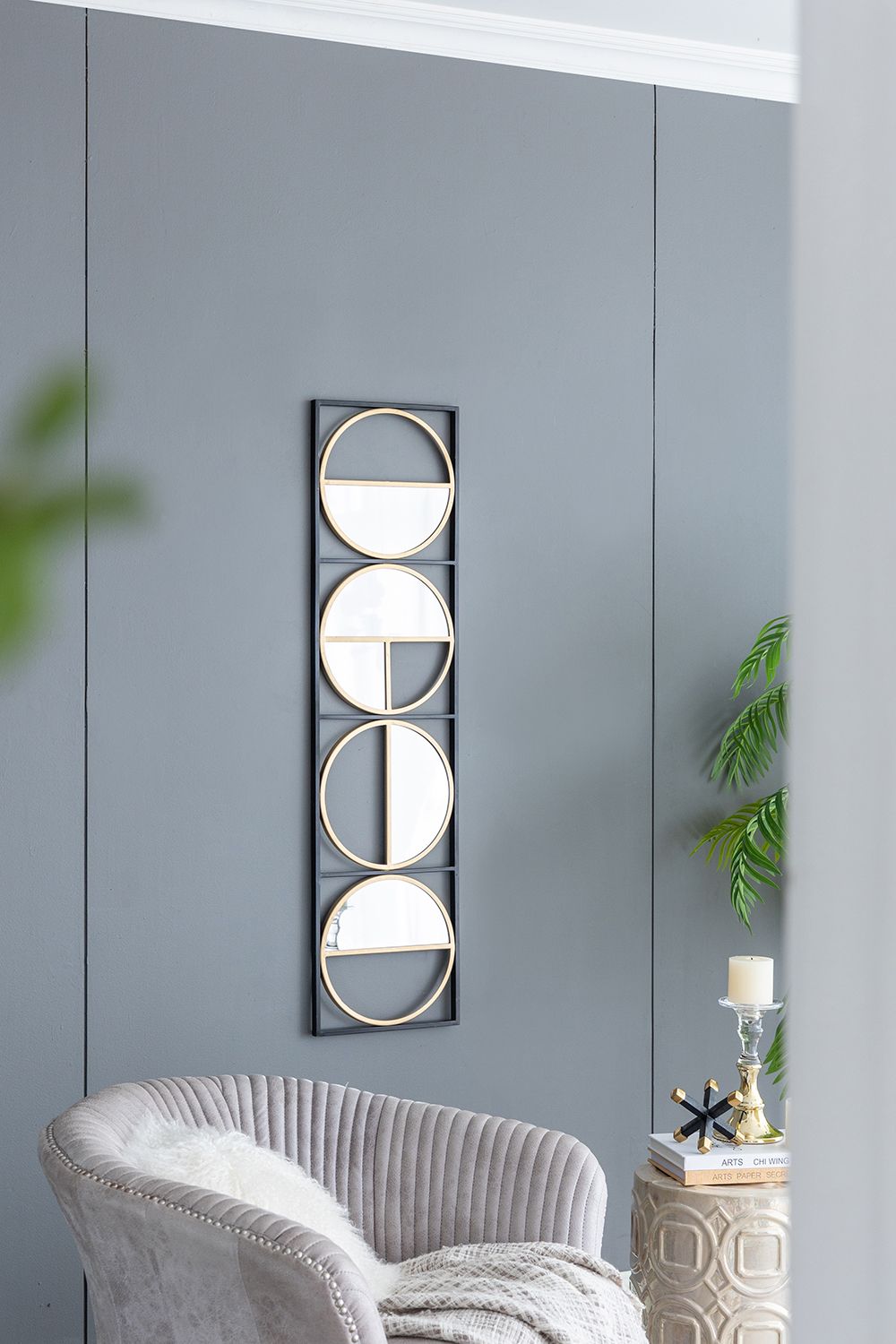 47.2" Eclectic Styling Metal Beaded Black Wall Mirror with Contemporary Design for Bedroom,Liveroom & Entryway image 4
