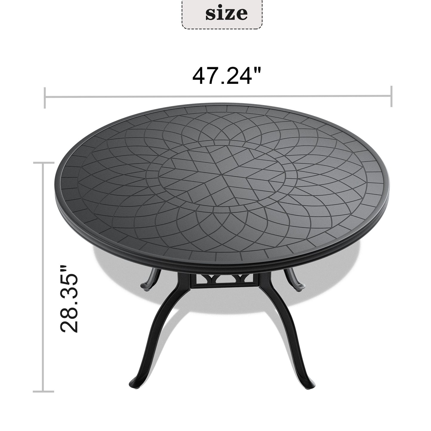 Ø47.24-inch Cast Aluminum Patio Dining Table With Black Frame and Carved Texture on the Tabletop (same sku: W171084479) image 5