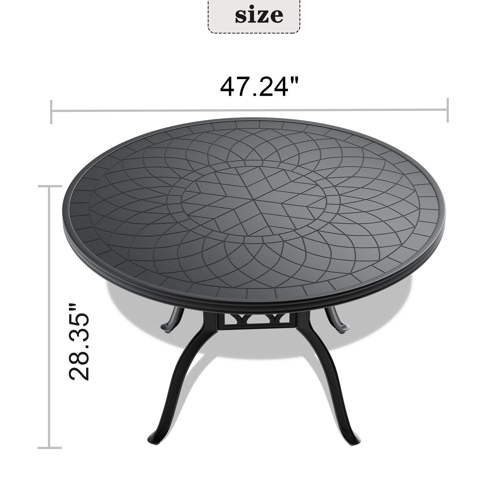 Ø47.24-inch Cast Aluminum Patio Dining Table With Black Frame and Carved Texture on the Tabletop (same sku: W171084479) image 5