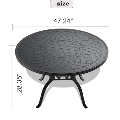 Ø47.24-inch Cast Aluminum Patio Dining Table With Black Frame and Carved Texture on the Tabletop (same sku: W171084479) image 5