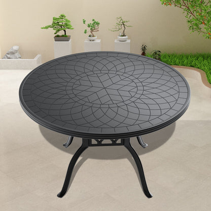 Ø47.24-inch Cast Aluminum Patio Dining Table With Black Frame and Carved Texture on the Tabletop (same sku: W171084479) image 1